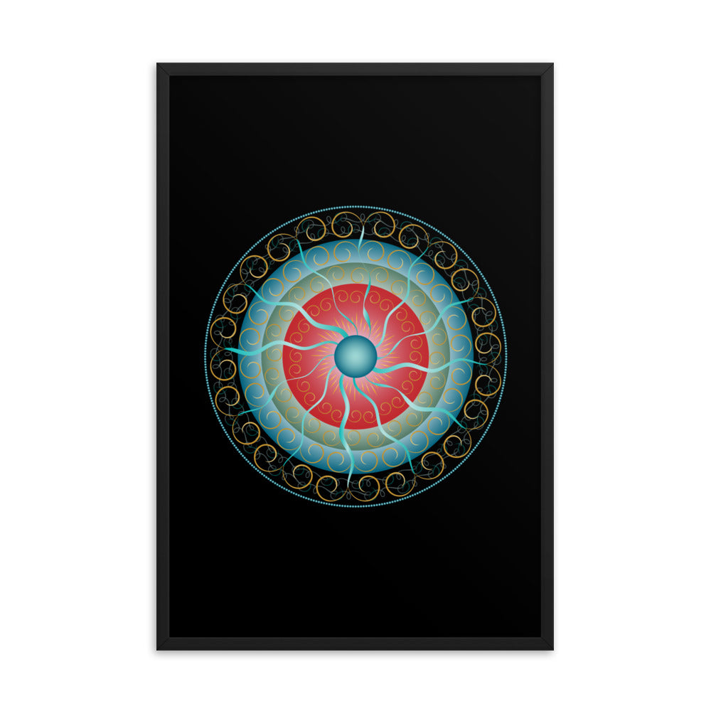 Framed Poster Complexical No 2155 Mandala Black - Red - Gold Free Shipping