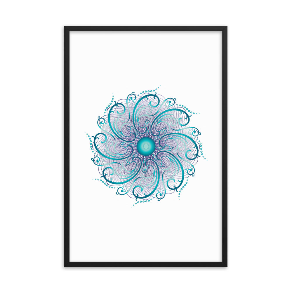 Framed Poster Complexical No 1876 Swirling Mandala Aqua Free Shipping