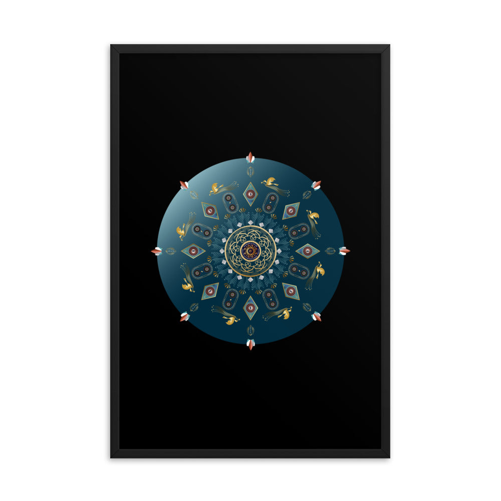 Framed Poster Kuklos No 4454 Mandala Viridian Green - Gold Free Shipping