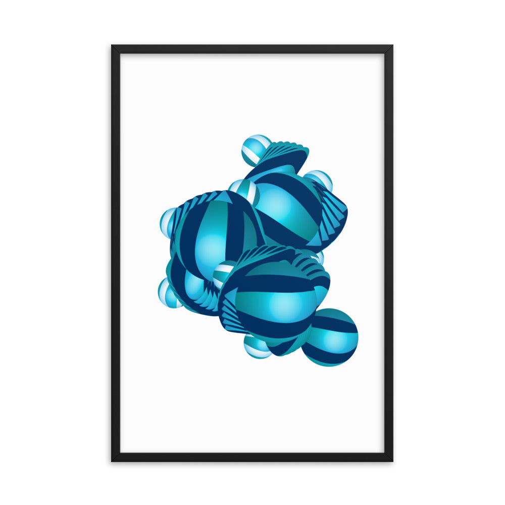 Framed Poster Circulosity No 3162 Abstract Mandala Aqua - Navy Free Shipping