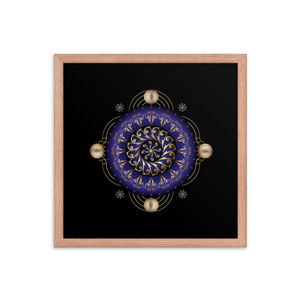 Framed Poster Kuklos No 4048 Dark Navy - Silver - Gold Mandala Free Shipping