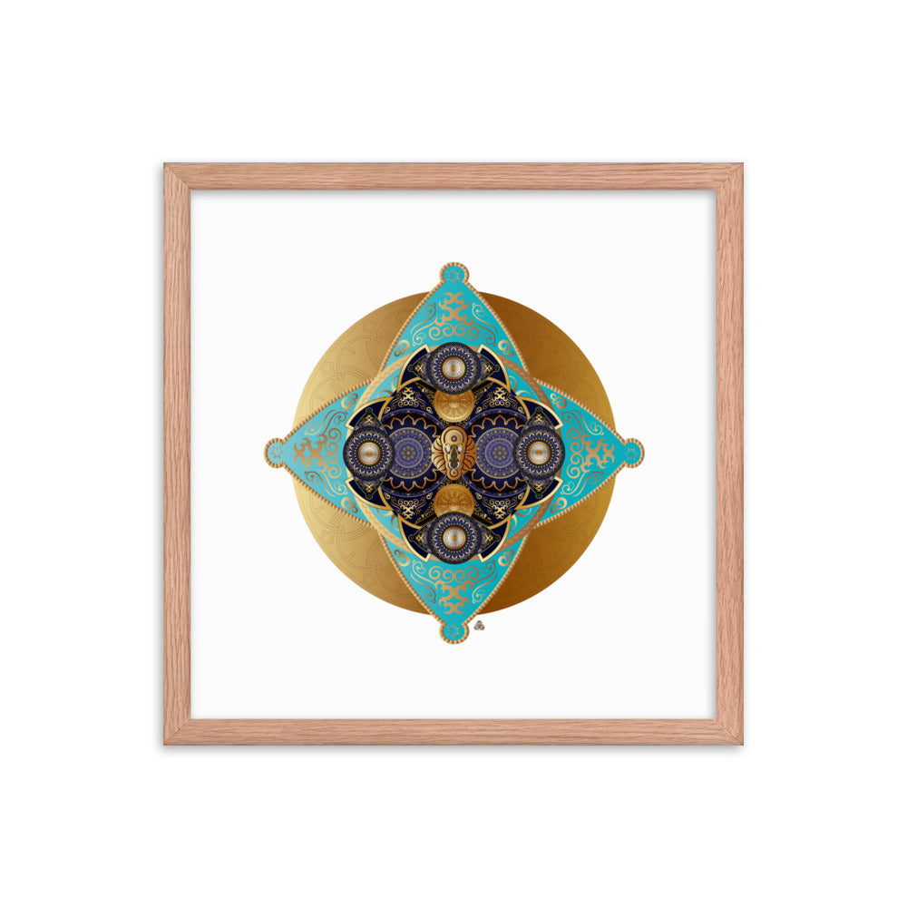 Framed Poster Kuklos No 4062 Mandala Aqua - Navy - Gold Free Shipping