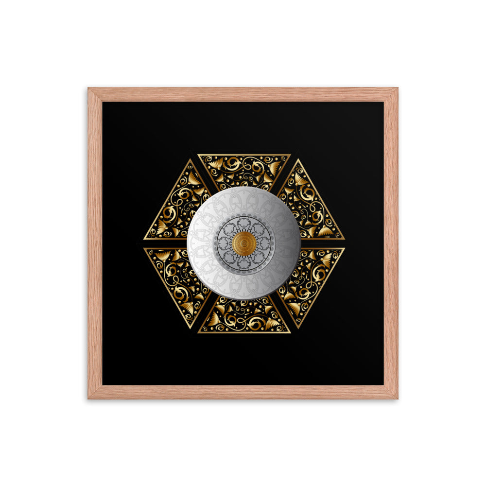 Framed Poster Circumplexical No 3855 Six-Sided Mandala Silver - Gold Free Shipping