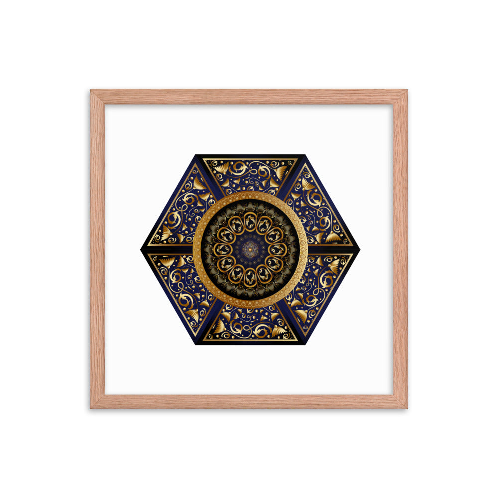 Framed Poster Circumplexical No 3865 Six-Sided Mandala Black - Gold Free Shipping