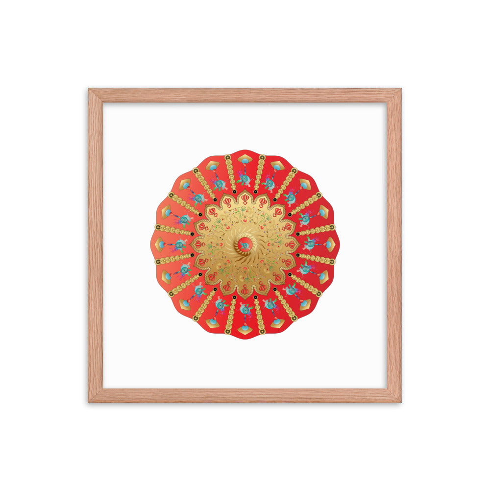 Framed Poster Circumplexical No 3898 Ganesh Elephant Mandala Red - Gold Free Shipping