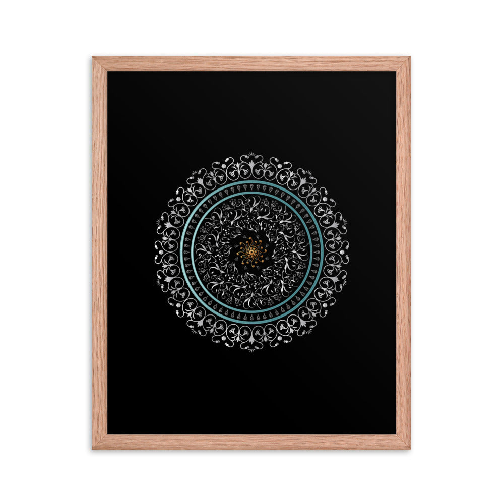 Framed poster Kuklos No 4496 Mandala Silver - Aqua - Gold Free Shipping