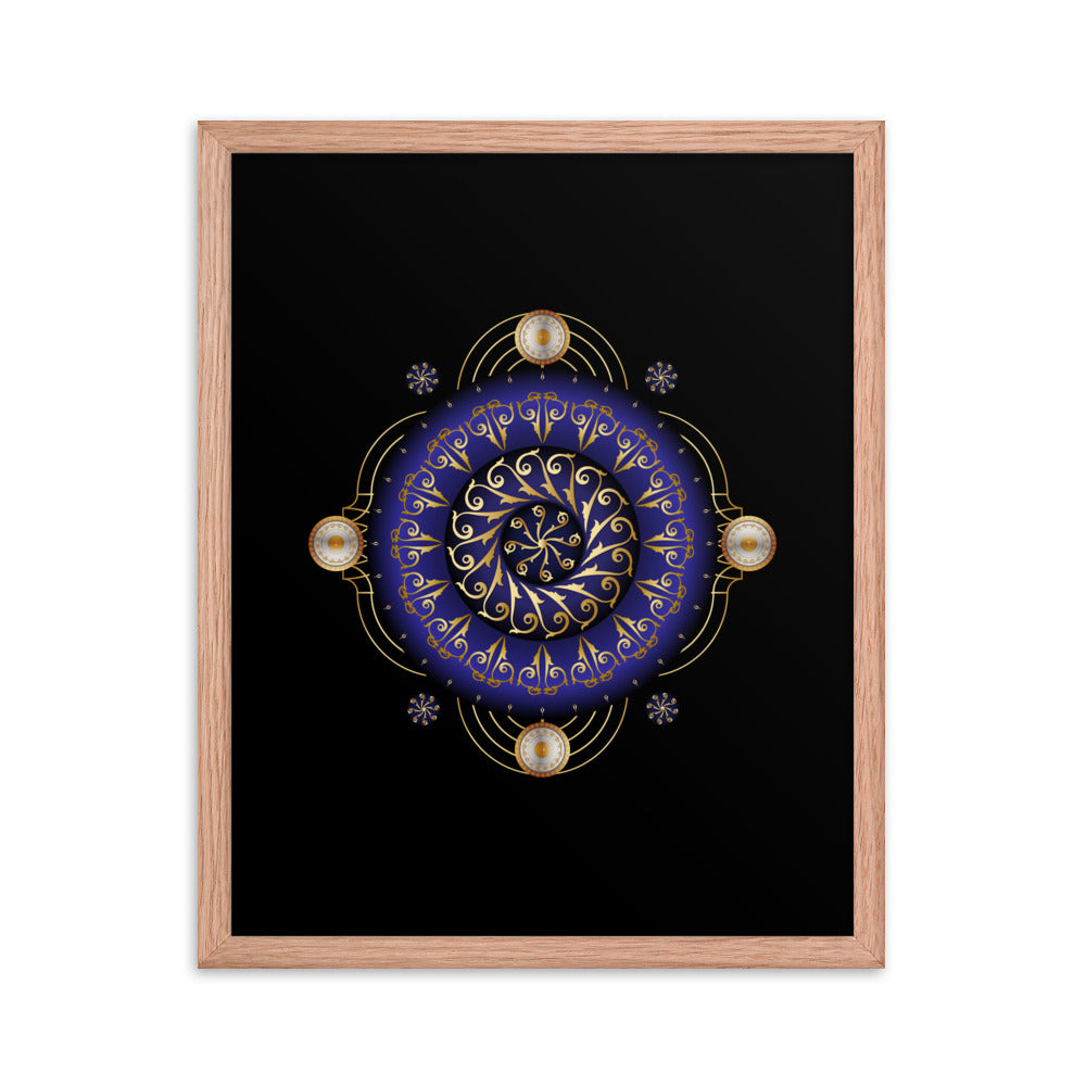 Framed Poster Kuklos No 4048 Dark Navy - Silver - Gold Mandala Free Shipping