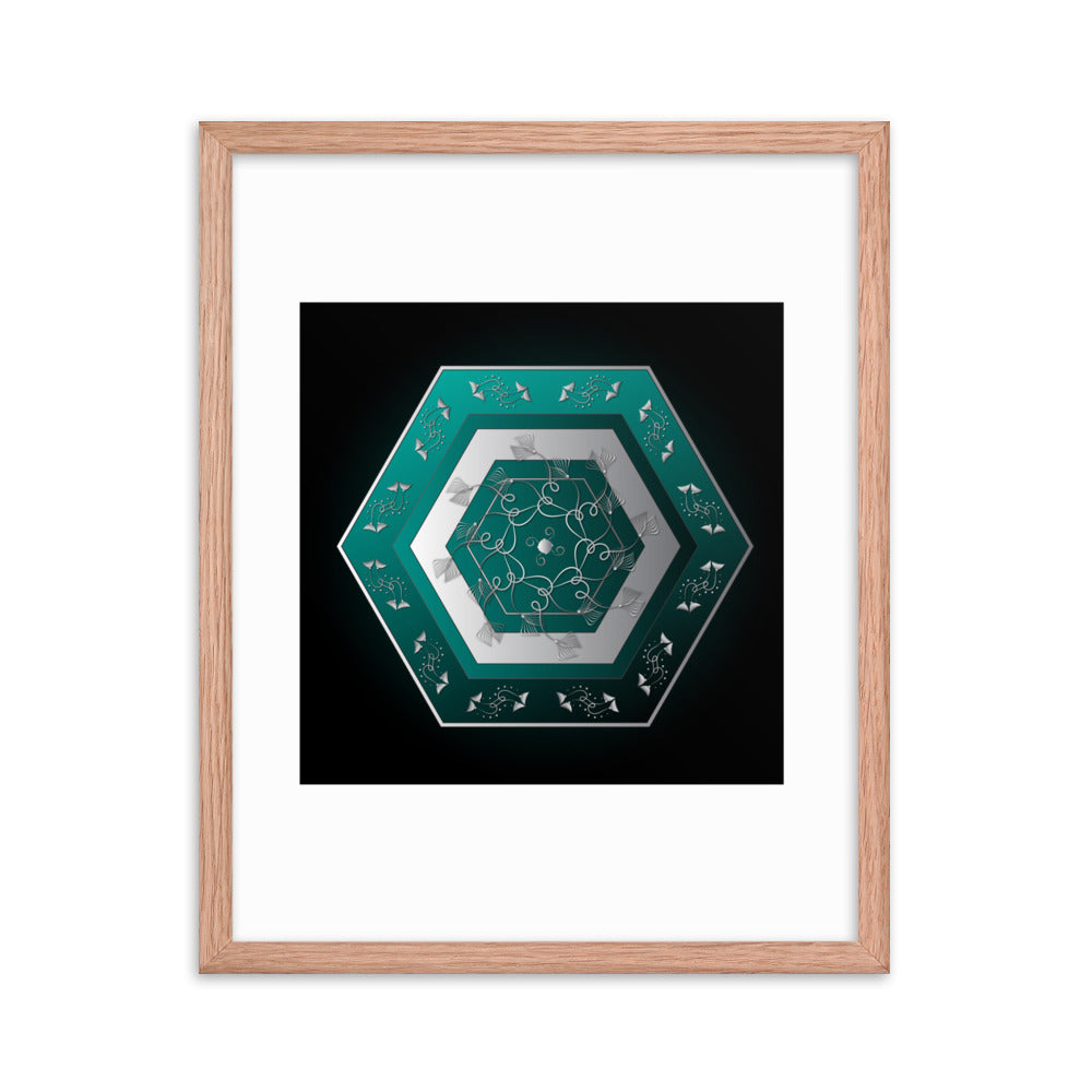 Framed Poster Kuklos No 4071 Mandala Viridian Green - Silver Free Shipping