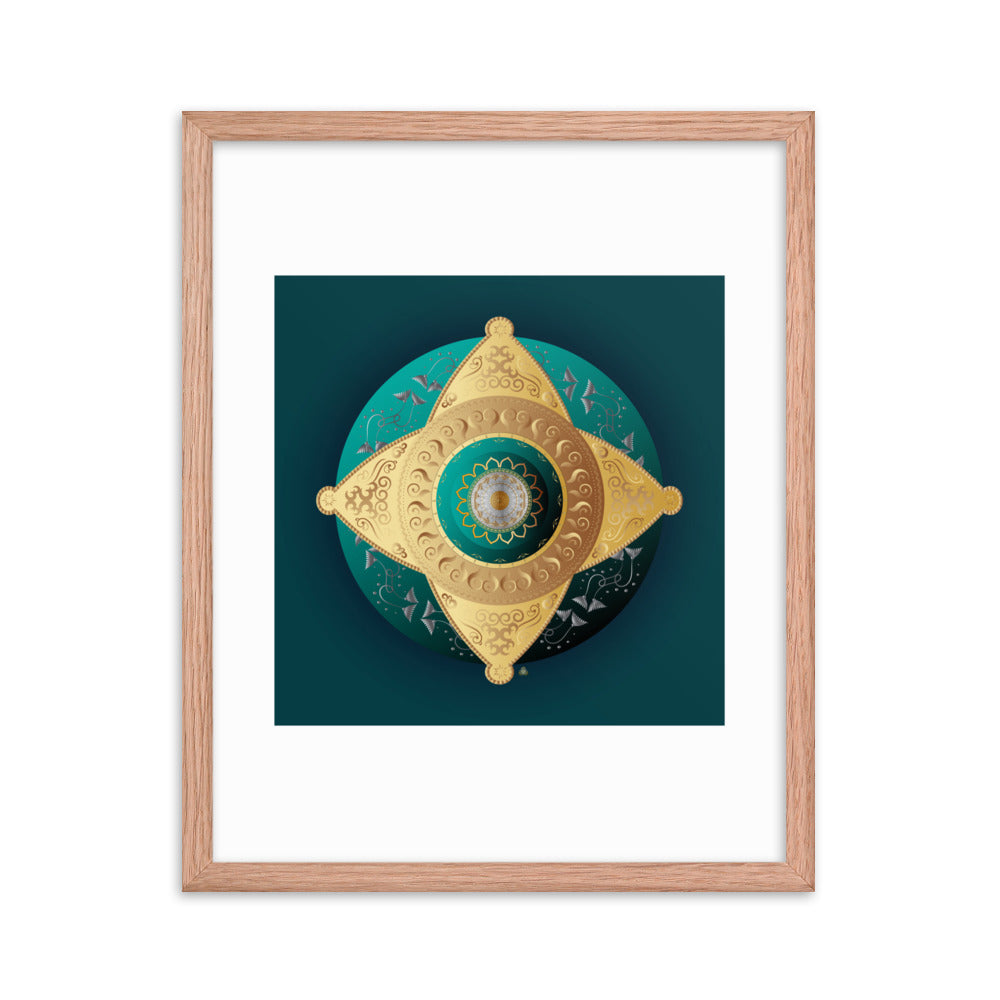 Framed Poster Kuklos No 4063 Mandala Viridian Green - Gold Free Shipping