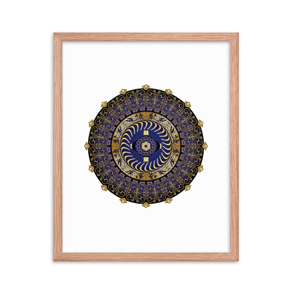 Framed Poster Circulosity No 2987 Mandala Navy - Gold Free Shipping