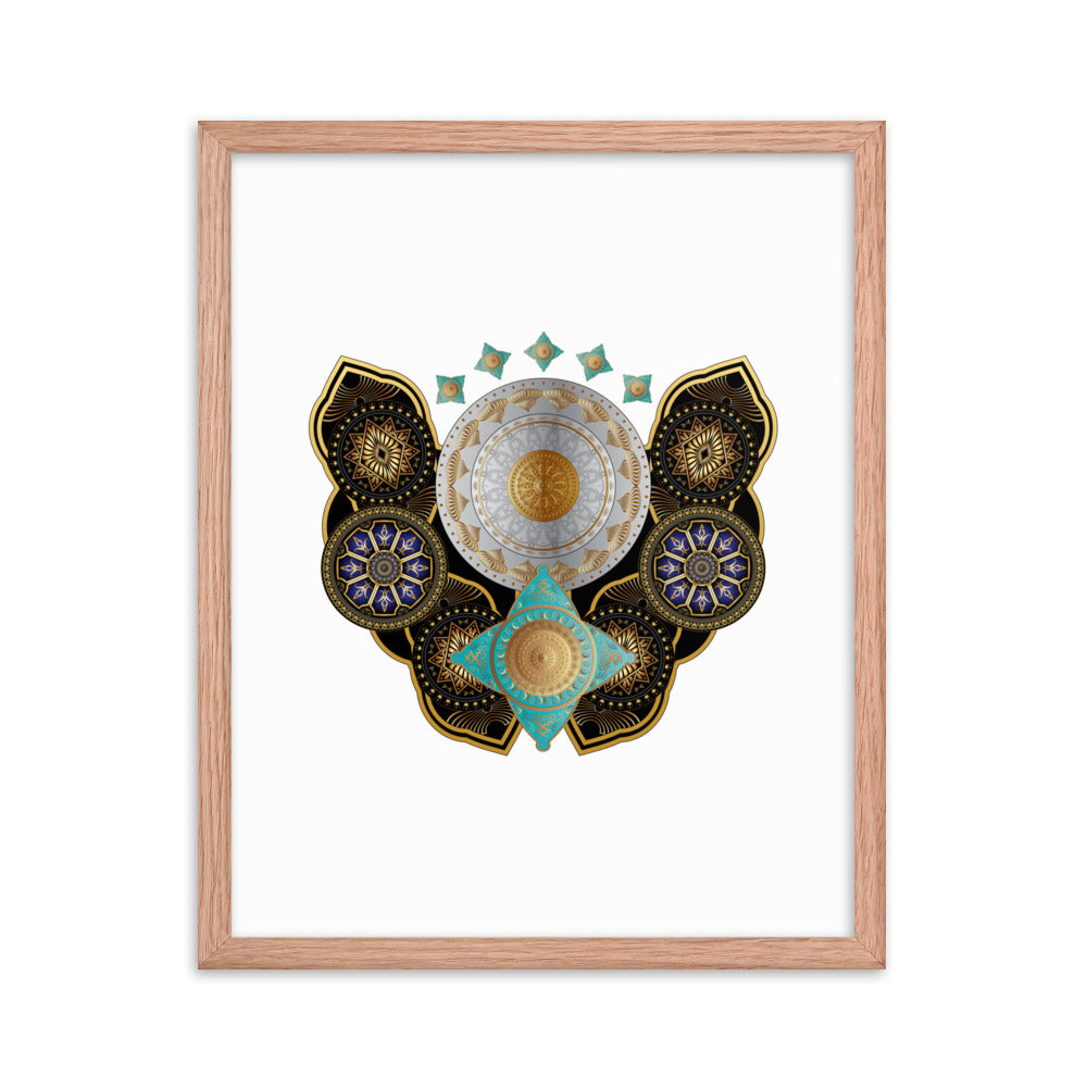 Framed Poster Circumplexical No 3661 Highly intricate Mandala Aqua - Gold Free Shipping