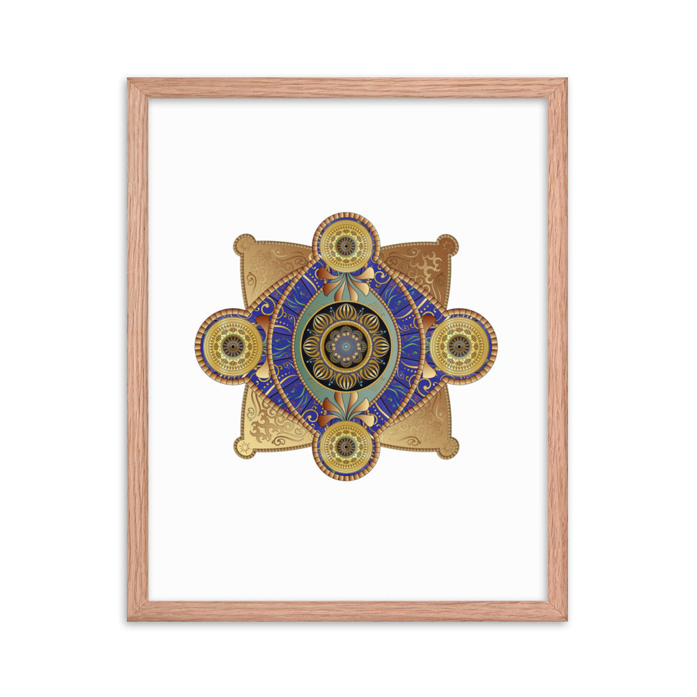 Framed Poster Circumplexical No 3701 Intricate Mandala Aqua - Gold Free Shipping