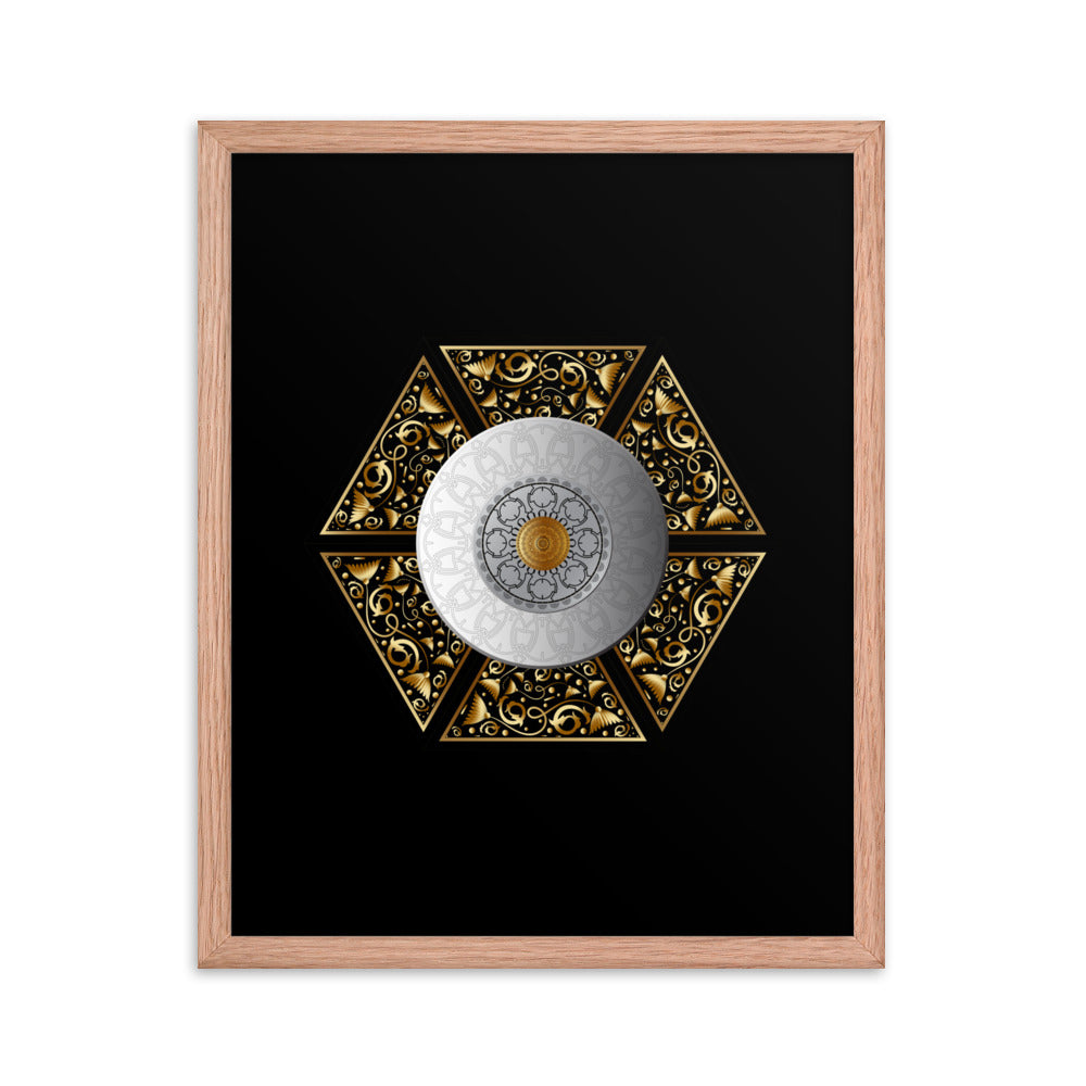 Framed Poster Circumplexical No 3855 Six-Sided Mandala Silver - Gold Free Shipping