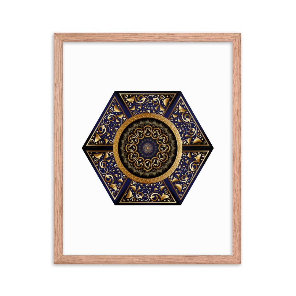 Framed Poster Circumplexical No 3865 Six-Sided Mandala Black - Gold Free Shipping