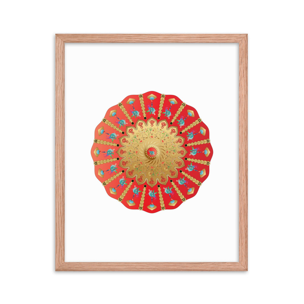 Framed Poster Circumplexical No 3898 Ganesh Elephant Mandala Red - Gold Free Shipping