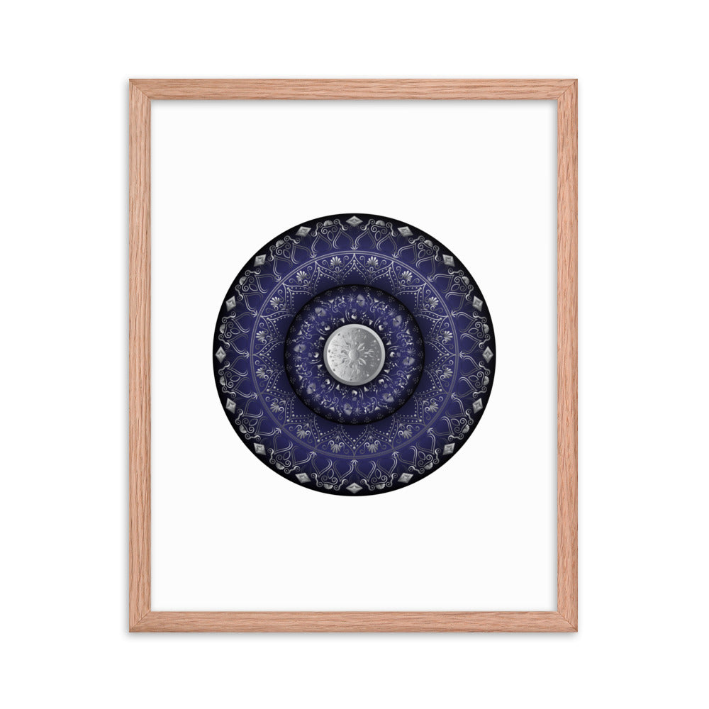 Framed Poster Circumplexical No 3949 Mandala Navy - Silver Free Shipping