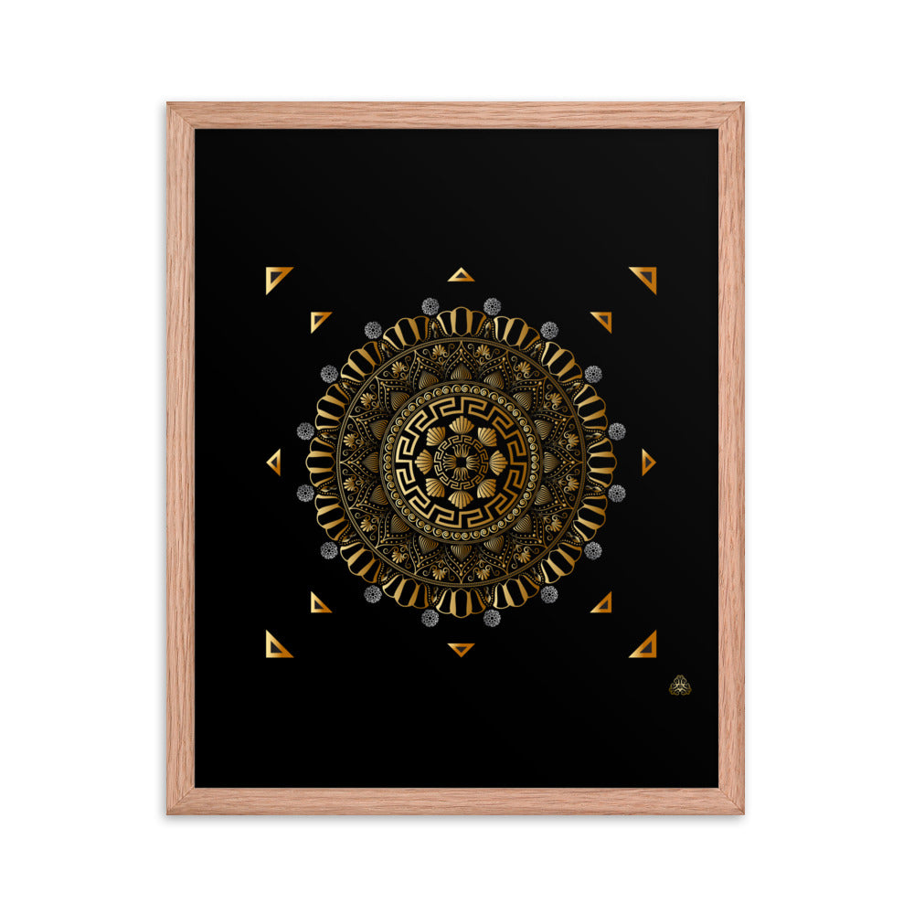 Framed Poster Kuklos No 4371 Intricate Mandala Black - Gold Free Shipping