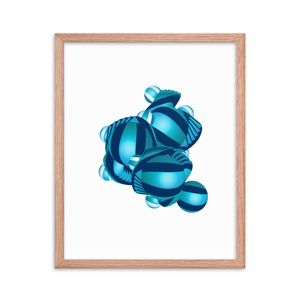 Framed Poster Circulosity No 3162 Abstract Mandala Aqua - Navy Free Shipping