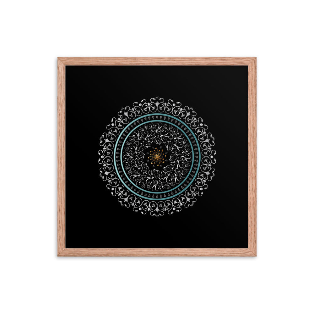 Framed poster Kuklos No 4496 Mandala Silver - Aqua - Gold Free Shipping