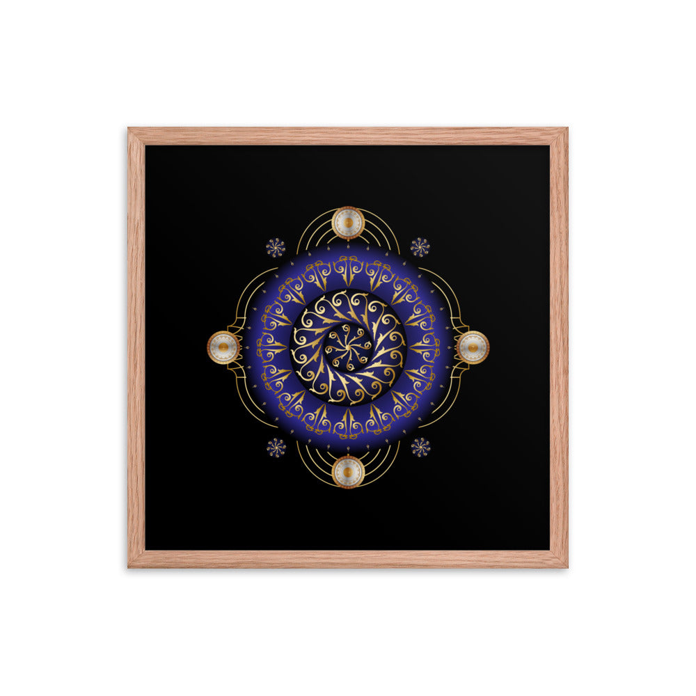 Framed Poster Kuklos No 4048 Dark Navy - Silver - Gold Mandala Free Shipping