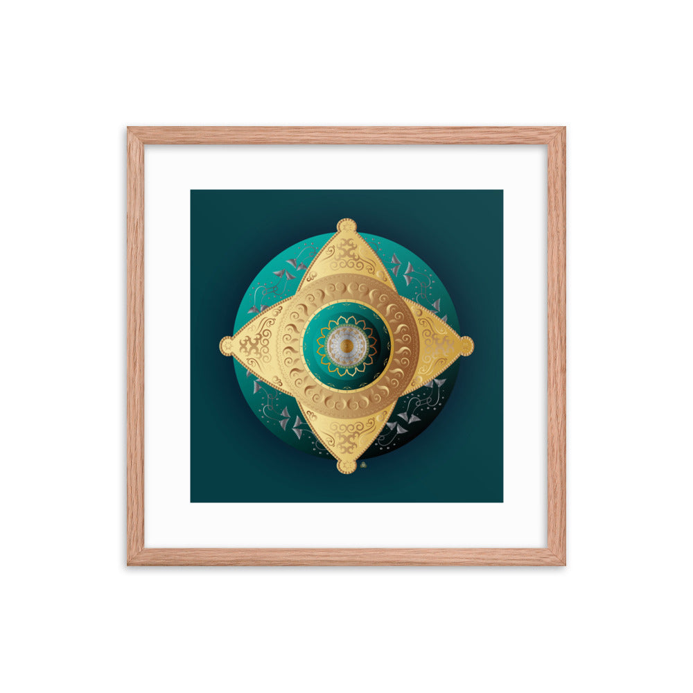 Framed Poster Kuklos No 4063 Mandala Viridian Green - Gold Free Shipping