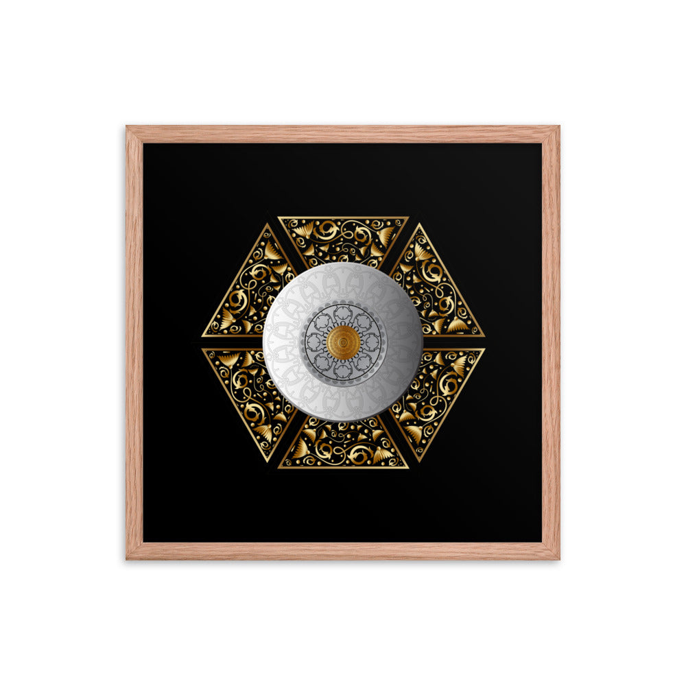 Framed Poster Circumplexical No 3855 Six-Sided Mandala Silver - Gold Free Shipping