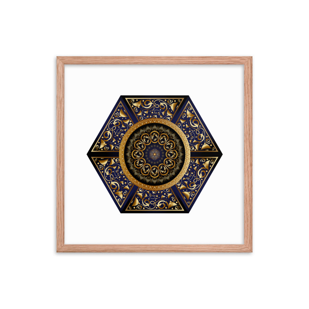 Framed Poster Circumplexical No 3865 Six-Sided Mandala Black - Gold Free Shipping