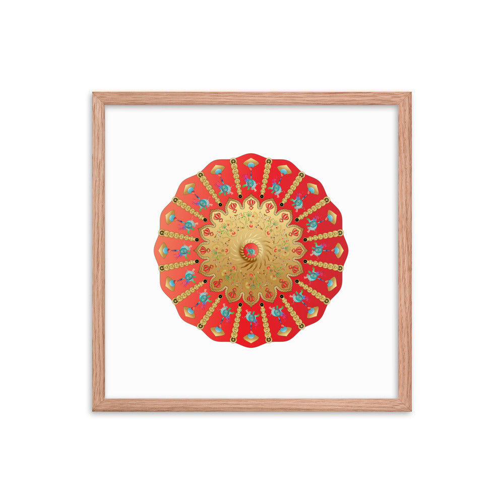 Framed Poster Circumplexical No 3898 Ganesh Elephant Mandala Red - Gold Free Shipping