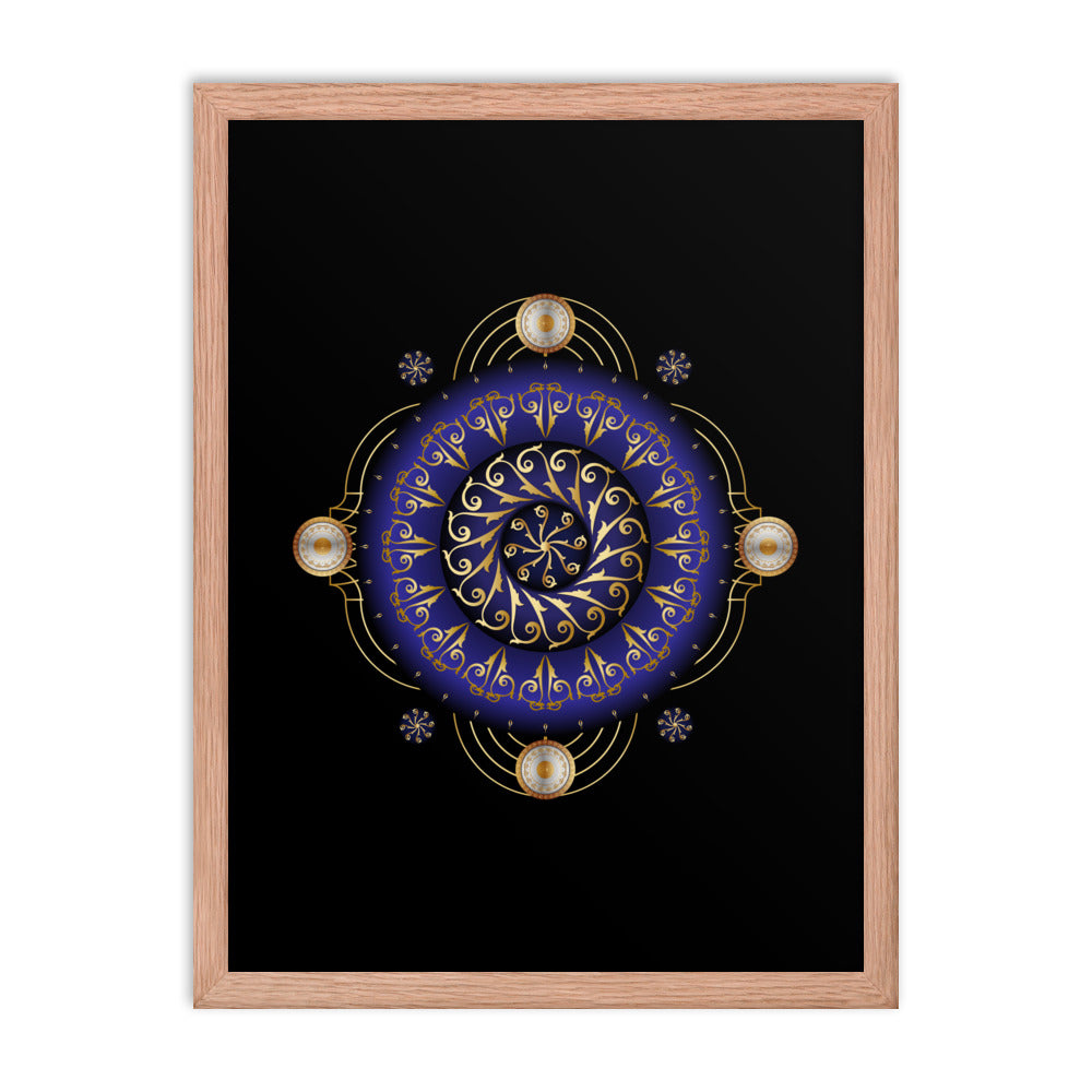 Framed Poster Kuklos No 4048 Dark Navy - Silver - Gold Mandala Free Shipping