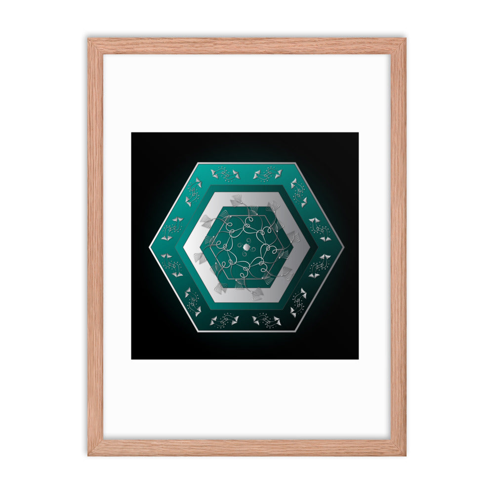 Framed Poster Kuklos No 4071 Mandala Viridian Green - Silver Free Shipping