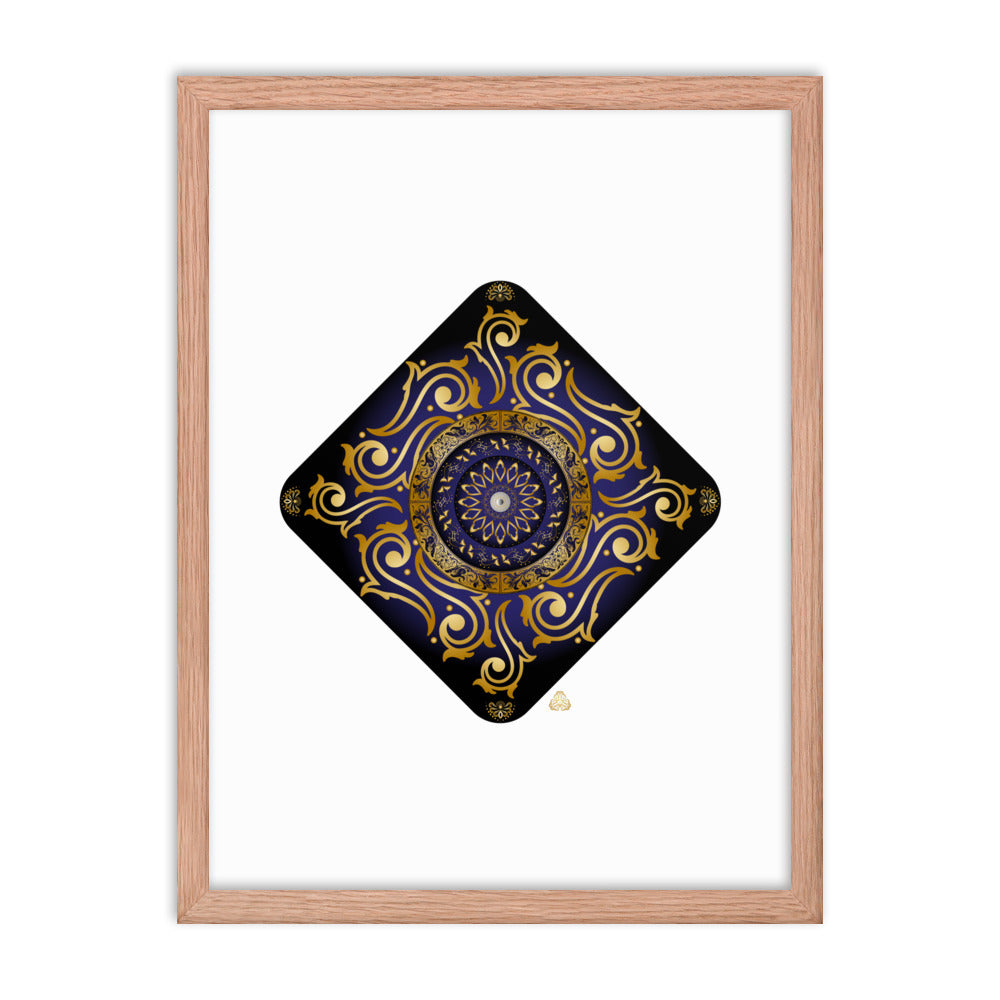 Framed Poster Kuklos No 4089 Mandala Dark Navy Blue- Gold Free Shipping