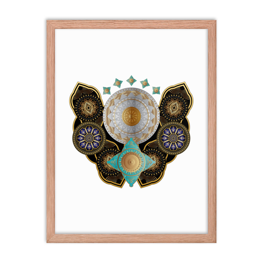 Framed Poster Circumplexical No 3661 Highly intricate Mandala Aqua - Gold Free Shipping