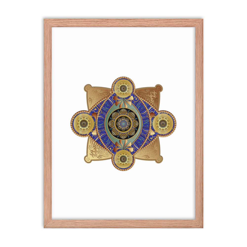 Framed Poster Circumplexical No 3701 Intricate Mandala Aqua - Gold Free Shipping