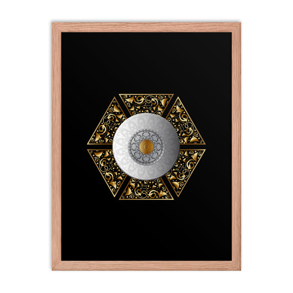 Framed Poster Circumplexical No 3855 Six-Sided Mandala Silver - Gold Free Shipping