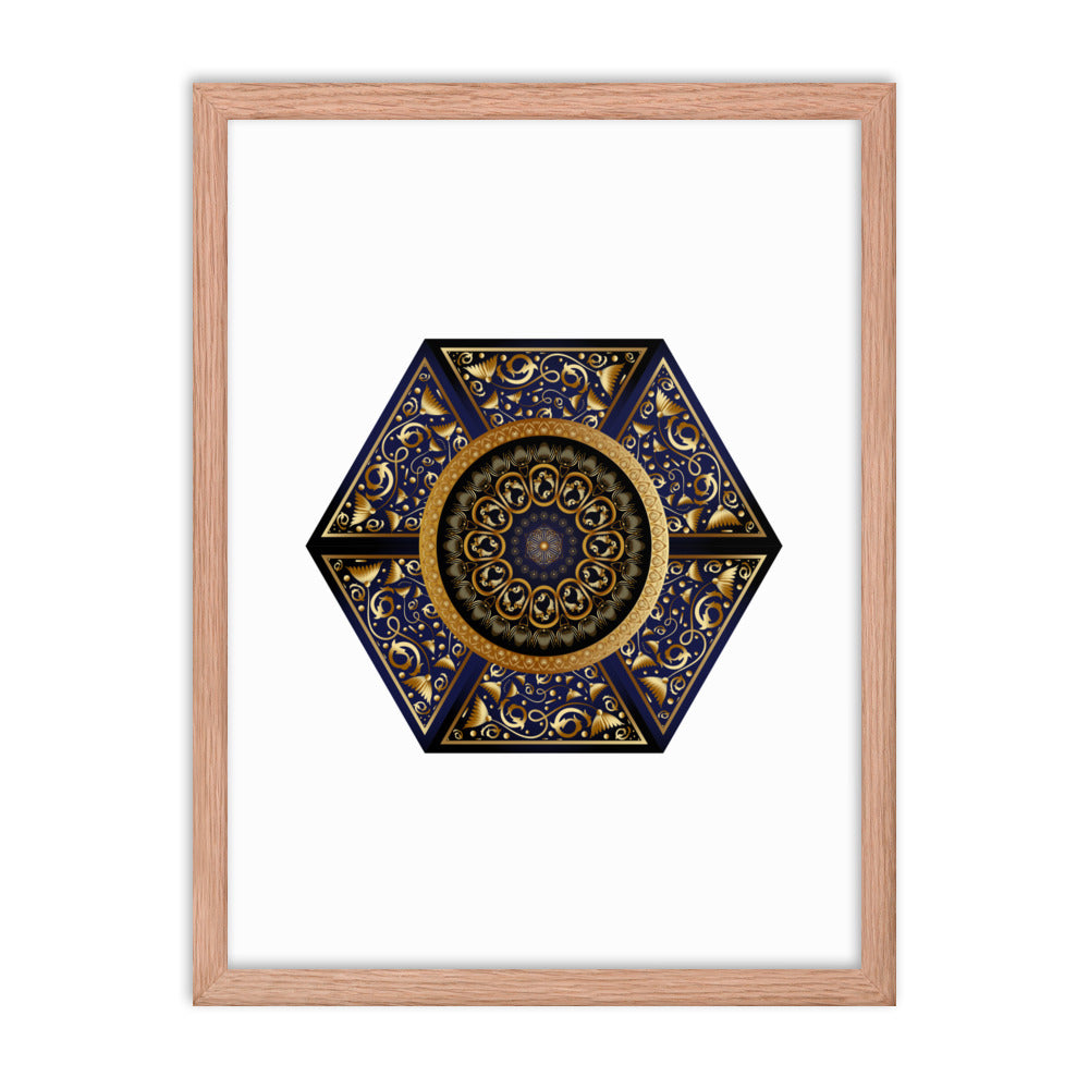 Framed Poster Circumplexical No 3865 Six-Sided Mandala Black - Gold Free Shipping