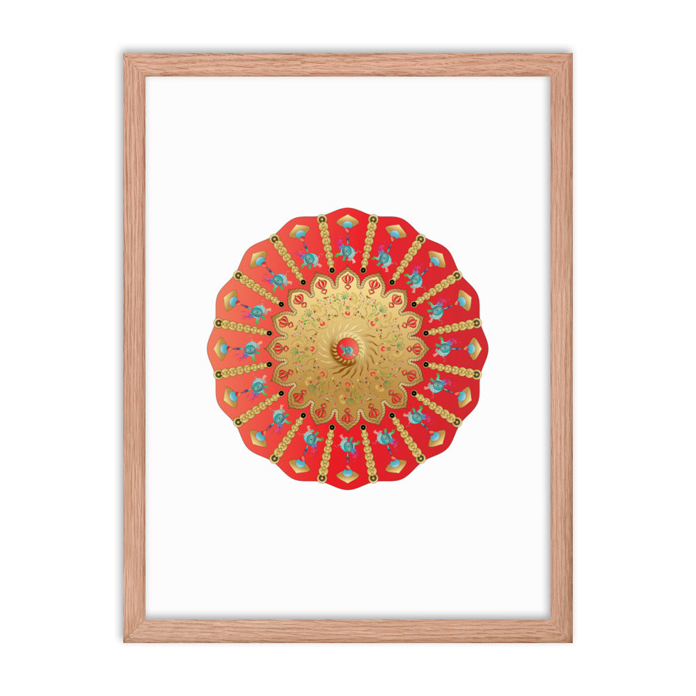 Framed Poster Circumplexical No 3898 Ganesh Elephant Mandala Red - Gold Free Shipping