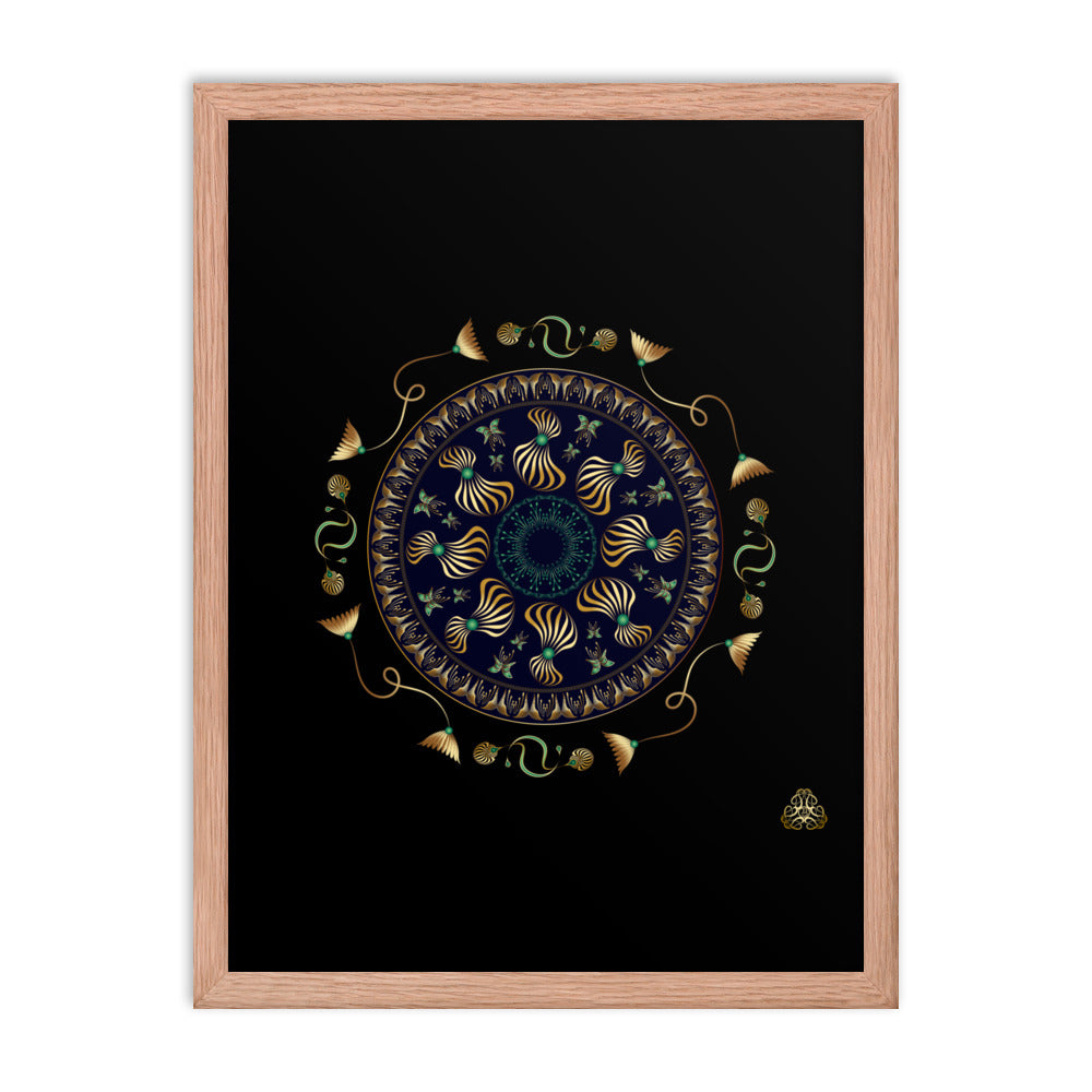 Framed Poster Kuklos No 4315 Intricate Mandala Black - Gold Free Shipping