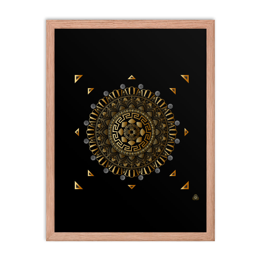 Framed Poster Kuklos No 4371 Intricate Mandala Black - Gold Free Shipping