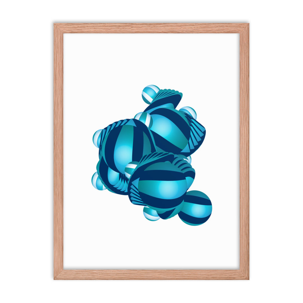 Framed Poster Circulosity No 3162 Abstract Mandala Aqua - Navy Free Shipping