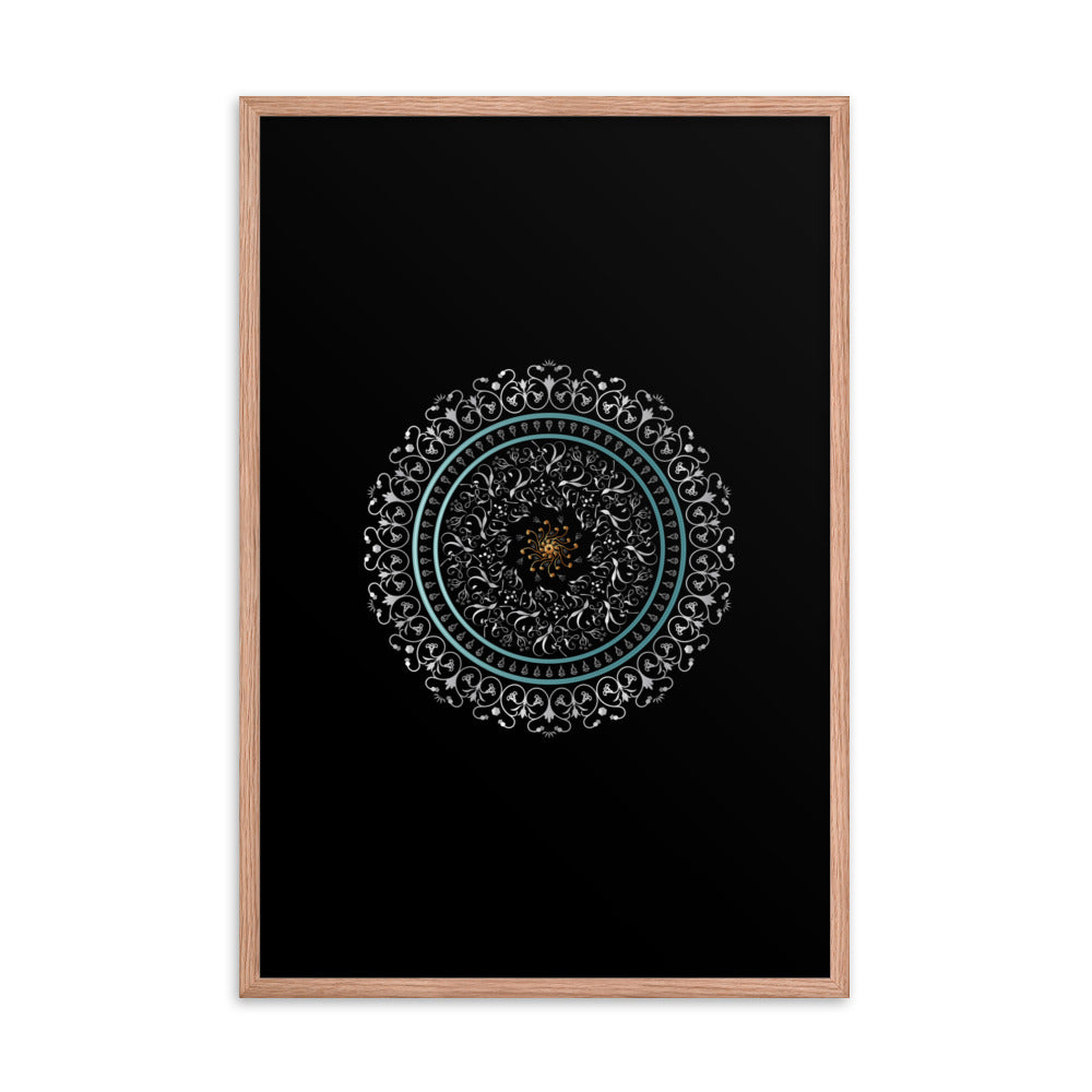 Framed poster Kuklos No 4496 Mandala Silver - Aqua - Gold Free Shipping