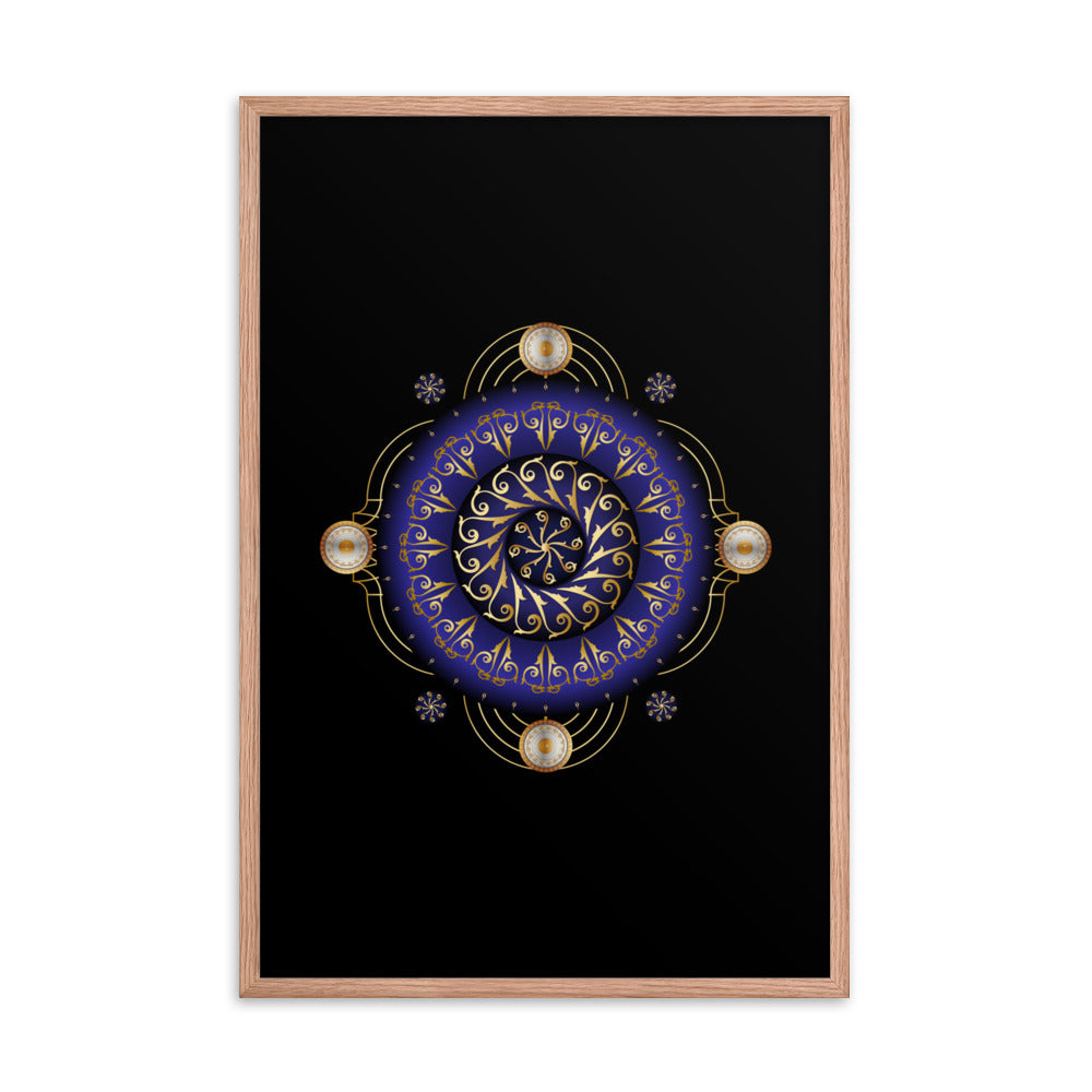 Framed Poster Kuklos No 4048 Dark Navy - Silver - Gold Mandala Free Shipping