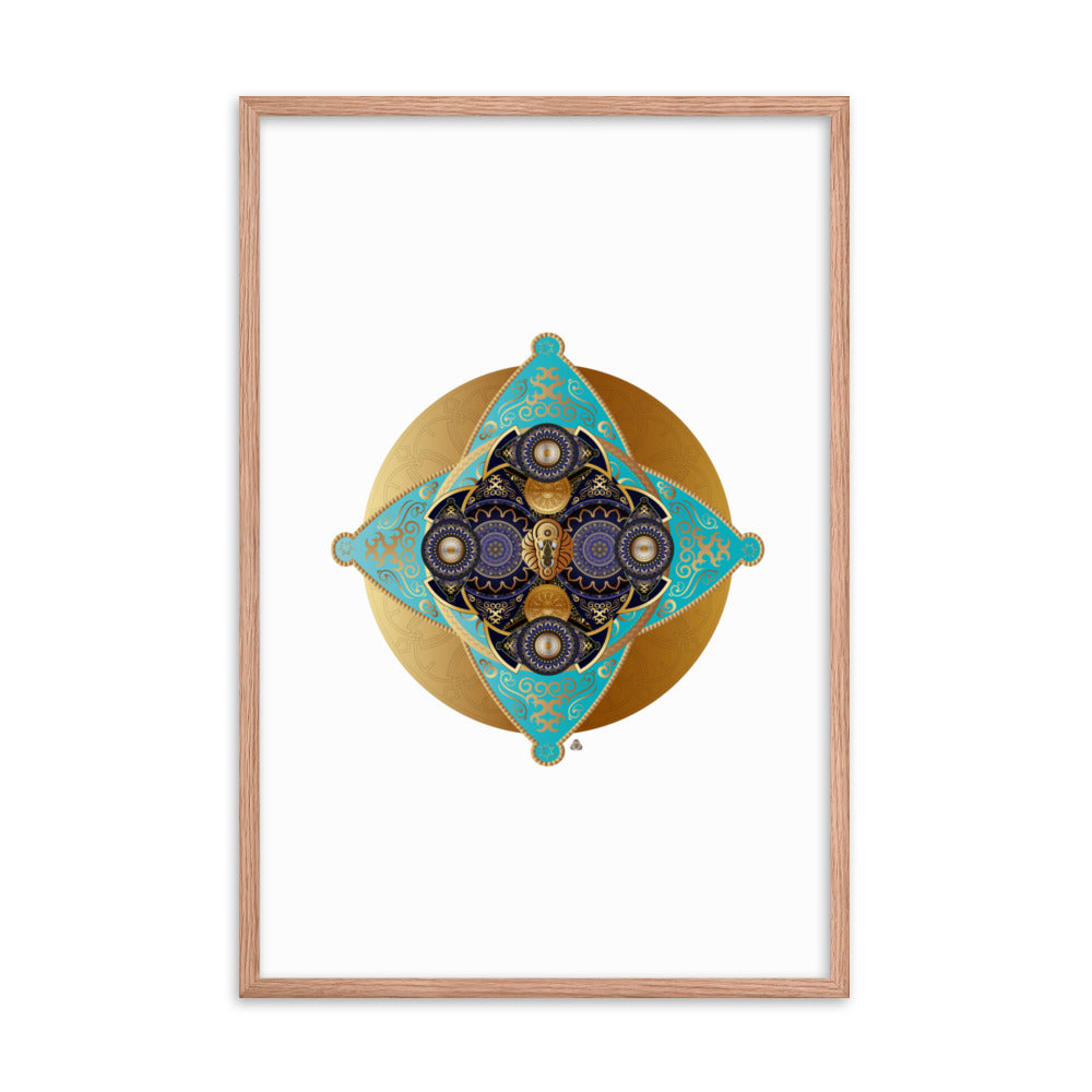 Framed Poster Kuklos No 4062 Mandala Aqua - Navy - Gold Free Shipping