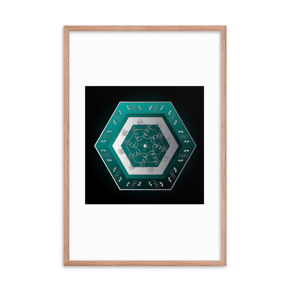 Framed Poster Kuklos No 4071 Mandala Viridian Green - Silver Free Shipping