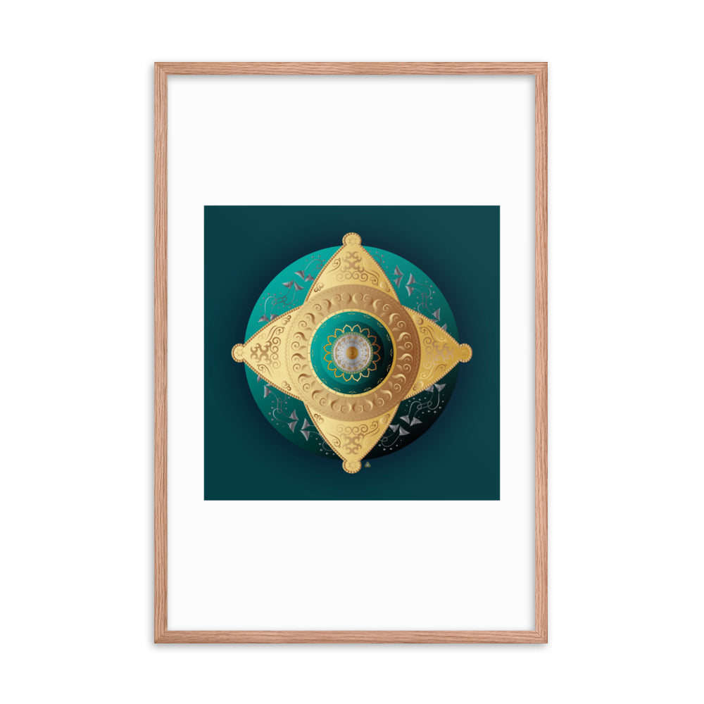 Framed Poster Kuklos No 4063 Mandala Viridian Green - Gold Free Shipping