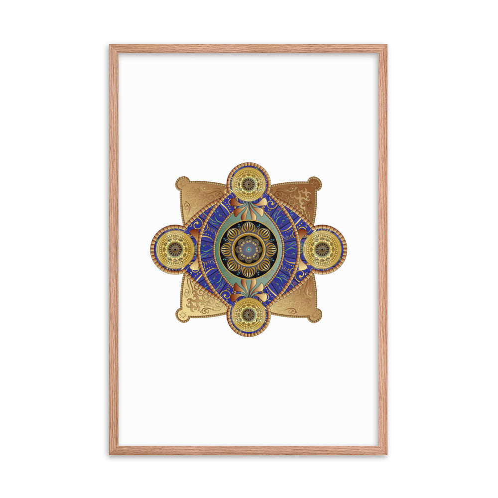 Framed Poster Circumplexical No 3701 Intricate Mandala Aqua - Gold Free Shipping