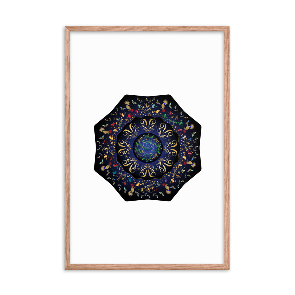 Framed Poster Circumplexical No 3796 Mandala Navy - Gold Free Shipping