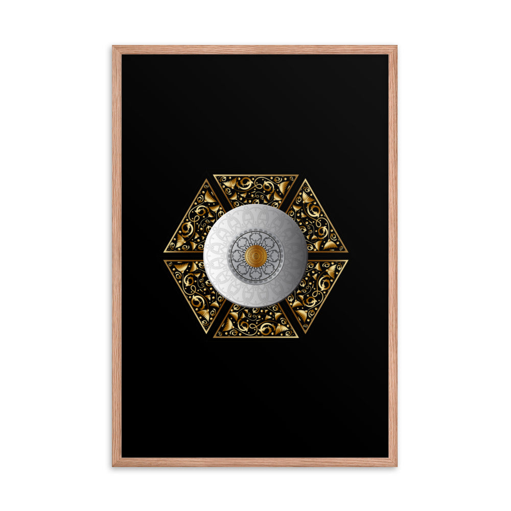 Framed Poster Circumplexical No 3855 Six-Sided Mandala Silver - Gold Free Shipping