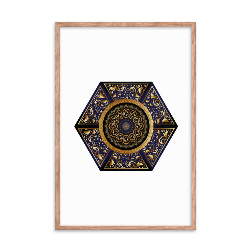 Framed Poster Circumplexical No 3865 Six-Sided Mandala Black - Gold Free Shipping