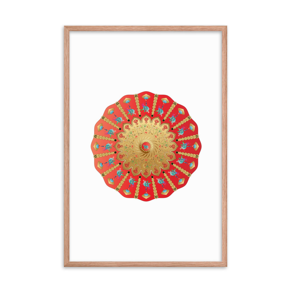 Framed Poster Circumplexical No 3898 Ganesh Elephant Mandala Red - Gold Free Shipping