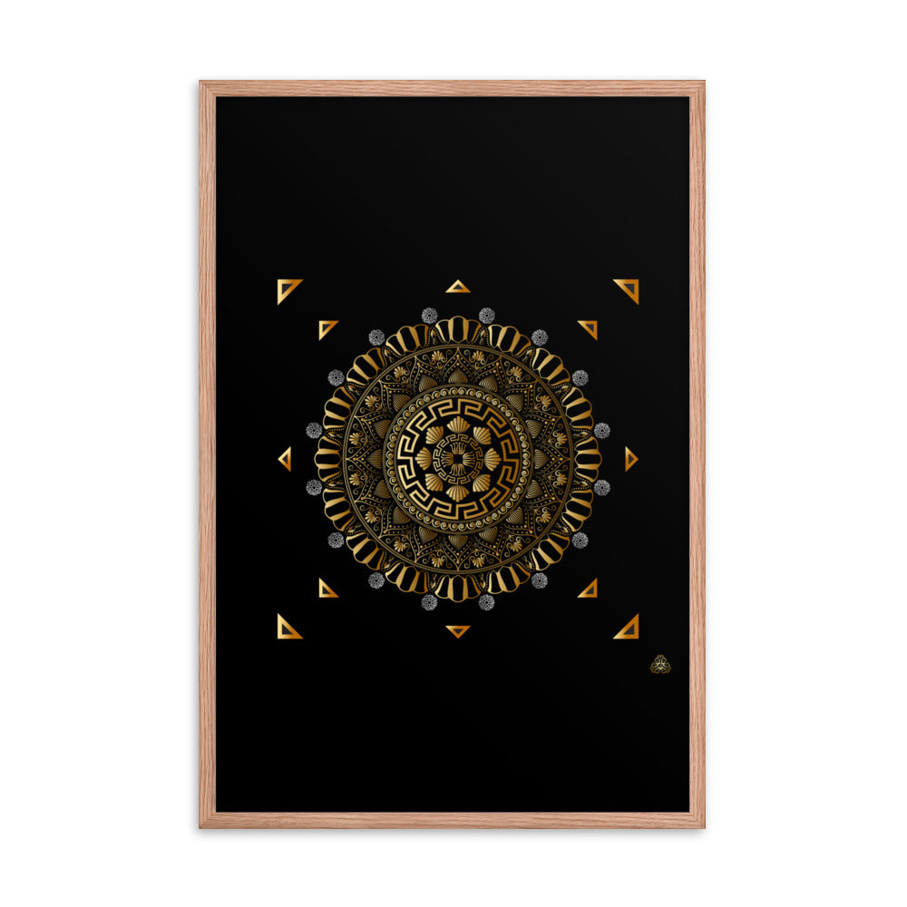 Framed Poster Kuklos No 4371 Intricate Mandala Black - Gold Free Shipping